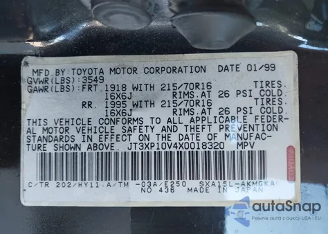 1999 Toyota Rav4 Softtop из США, поврежденный, VIN JT3XP10V4X0018320